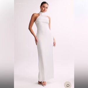 Meshki Claire Satin Drape Back Maxi Dress - White
